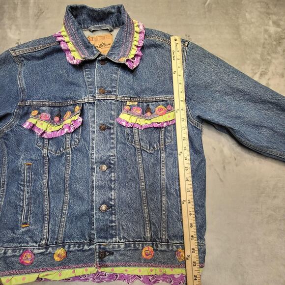 Levi Strauss Signature Jacket Womens Large? Blue Denim Trucker Ruffle Applique - Picture 4 of 7